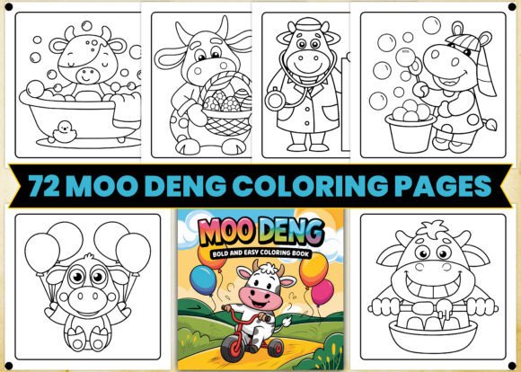 Bold Easy Moo Deng Coloring Book Pages