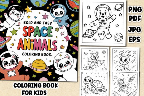 Bold Easy Space Animals Coloring Book: A Creative Escape for Kids and Adults Alike