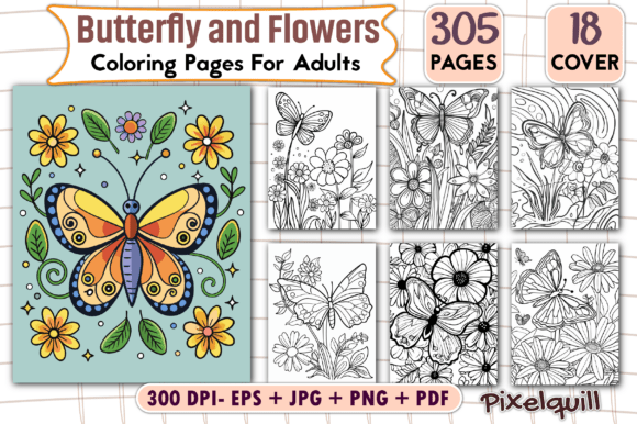 Butterfly and Flower Coloring Pages