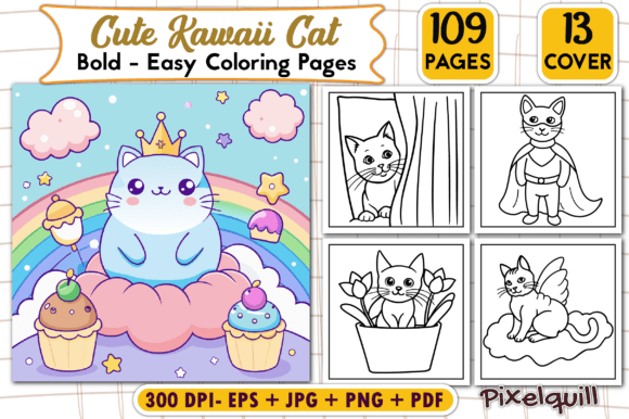 Cute Kawaii Cat Coloring Pages for Kids