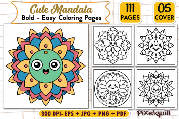 Cute Mandala Bold Easy Coloring Pages for Creative Projects and Digital Publishing
